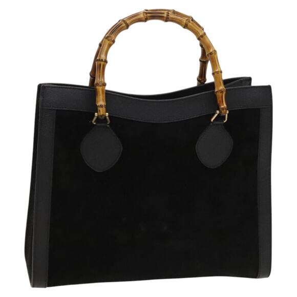 GUCCI Bamboo Hand Bag Suede Black Gold 02 123 02 123 - Picture 1 of 16